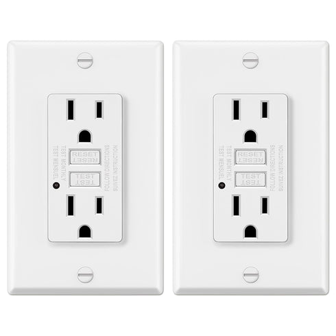 ELECTECK 2 Pack GFCI Outlets 15 Amp, Non-Tamper Resistant, Decor GFI Receptacles with LED Indicator, Ground Fault