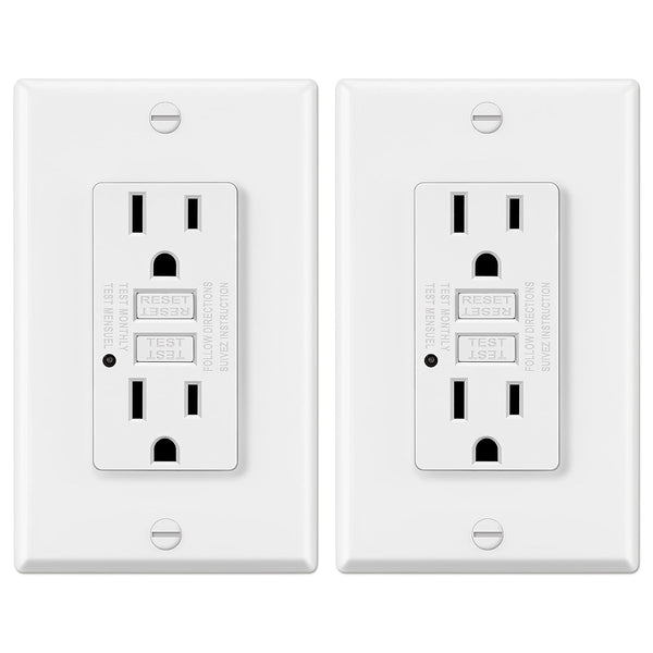 ELECTECK 2 Pack GFCI Outlets 15 Amp, Non-Tamper Resistant, Decor GFI Receptacles with LED Indicator, Ground Fault