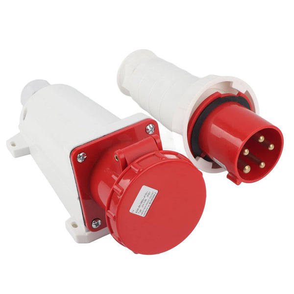 380-415V 63A Electrical Cord Connector - Waterproof 3P+N+E 5 Pin Power Socket for 6-16mm² Cable