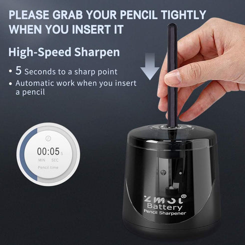 Battery Powered Electric Pencil Sharpener, Fast Sharpen for No.2/Colored Pencils, Includes 2 AA Batteries and Blades