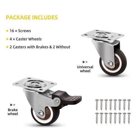 Molen 1" Low Profile TPR Casters Wheels Set of 4 for Small Box, Baby Crib, Clothes Box, Toy Box, Tool Box
