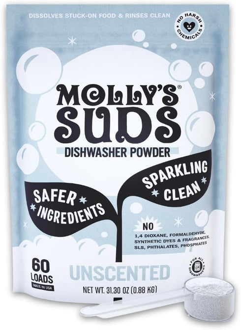 Molly's Suds Dishwasher Powder | Clean Dishwasher Detergent, Cuts Grease & Rinses