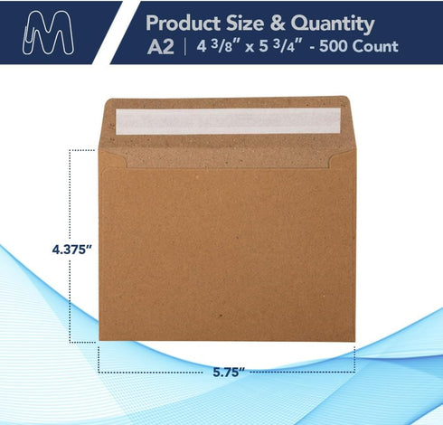 MOS A2 Invitation Envelopes, 4-3/8" X 5-3/4" Kraft Self Seal, 500 Count, Heavy Duty Gift Card Envelopes