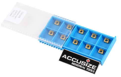 Accusize Industrial Tools CCMT21.51 - Tin Coated Carbide Inserts, 10 Pcs/Box, 2100-1008x10