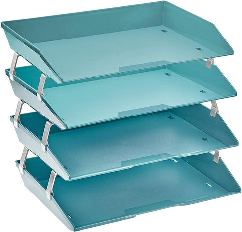 4 Acrimet Tier Paper Letter Tray Side Load Letter Size, Office Desk File Document Organizer Plastic (Solid Green)