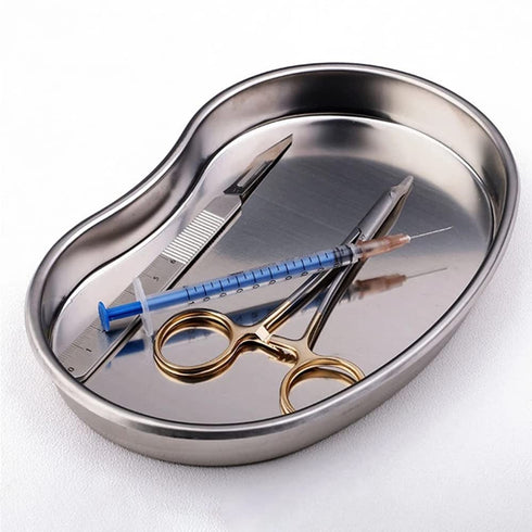 Kidney Shaped Stainless Steel Tray, Safety Rimmed Curved Tray for Dental Lab Instruments Surgical Trays