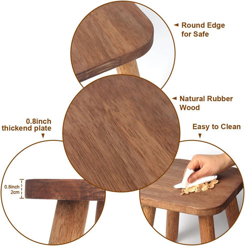 Clucycia 9inch Wooden Step Stool Small Solid Wood Plant Stand Non-Slip Footstool Chair for Adults and Kids Portable