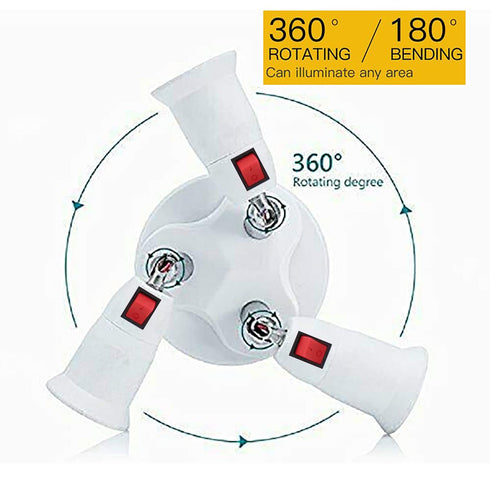 CLWHJ 3 in 1 E26/E27 Splitter Socket Adapter - 360 Degrees Adjustable, Max Watt 180W