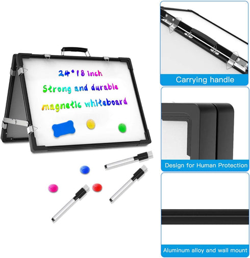 Whiteboard Dry Erase Boards, Portable Double Sided Magnetic Board, Foldable for Kids Students