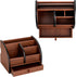 Foraineam Wooden Desk Organizer with Drawer - Remote Control Holder Caddy and Makeup Organizers for Home Office Storage