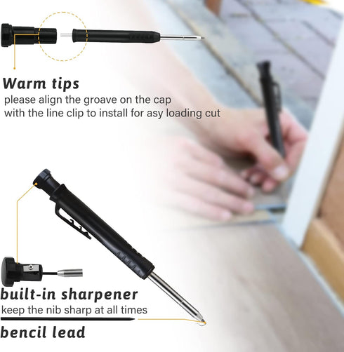 Multi-function Scribing Tool, Aluminum Alloy Carpenter Pencil with Deep Hole Pencil for DIY Woodworking Measuring