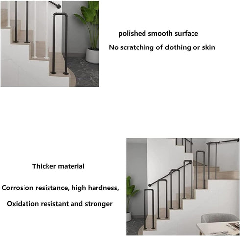 PAUANI U-Shaped Stairs Handrail - Stair Railing, Metal Nti-slip Stair Support Rod, Steps Handrails For Elderly/Disabled