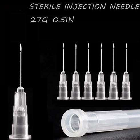 100 Pack 27Ga 1/2 Inch Stainless Steel Dispensing Lab Tools, Individually Wrapped Accessories for Scientific Labs