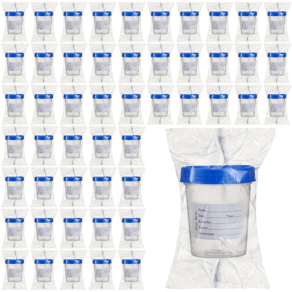 TrelaCo 50 Pieces Specimen Cup with Lid and Label 4oz Disposable Specimen