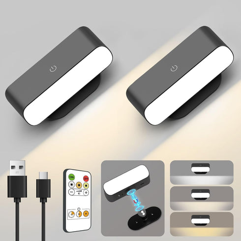 Rechargeable Wall Lights with Remote & Touch, 2 Pack Battery Operated Wall