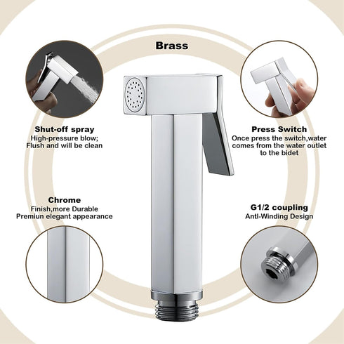 VNFOCRQJH Handheld Bidet Sprayer for Toilet Brass Baby Cloth Diaper Sprayer Square Toilet Sprayer High Pressure
