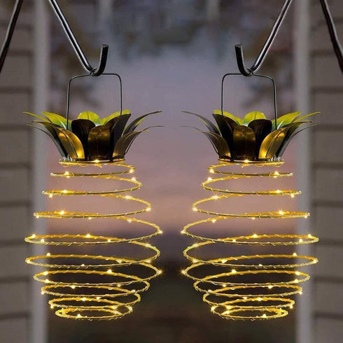 JHPGEOE 2 Pack Outdoor Solar Hanging Lantern Lights - 60LED Waterproof Solar Pineapple