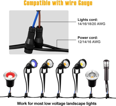 ZUCKEO 12Pack Low Voltage Landscape Lights Wire Connectors for Path, Garden, Well, Inground Lights