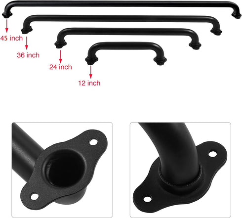 45 Inch Black No-Slip Hand Rails for Indoor Stairs, Wall Mount Staircase Handrail - Outdoor Metal Stair Railing, Iron