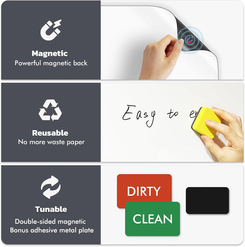 Magnetic Whiteboard Fridge Dry Erase Board, HOMiDEK Small Magnetic White Board with Clean Dirty Magnet