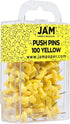 JAM PAPER Yellow Pushpins - Colorful Push Pins - 100/Pack