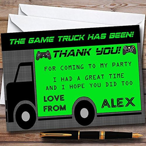 The Card Zoo Games Truck Gaming Personalized Childrens Birthday Party Thank You Cards