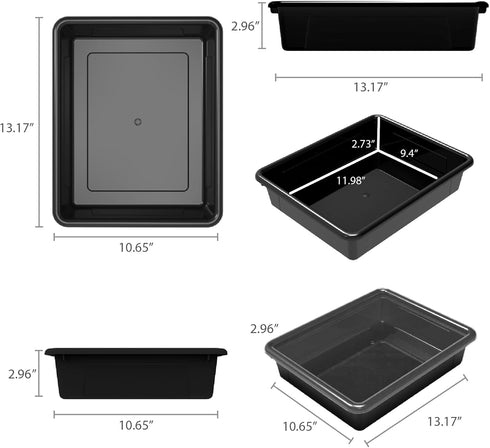 Storex Letter Size Flat Storage Tray Organizer Bin with Non-Snap Lid for Classroom, Office, Home, Black, 5-Pack