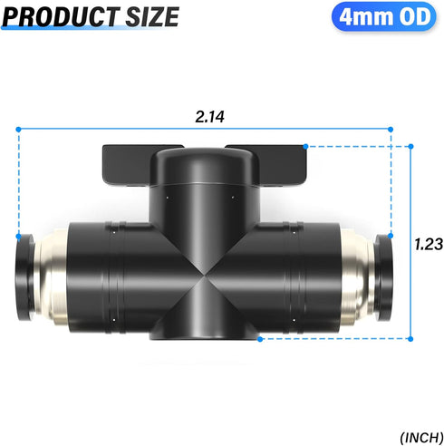 TAILONZ PNEUMATIC 4mm OD Ball Valve Air Flow Control Valve Push to Connect Fitting BVU-4(Pack of 3)