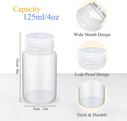 Zhehao 30 Pcs 4 oz Polypropylene Wide Mouth Reagent Bottle, Small Water Bottle with Lid, Empty Sealed Leakproof HDPE