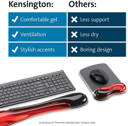 Kensington Duo Gel Mouse & Keyboard Wrist Rest Bundle - Ergonomic Set with Cooling Gel, Red