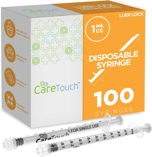 Care Touch CTSLL1-VC Syringe with Luer Lock Tip, 1ml, 100 Syringes without Needle