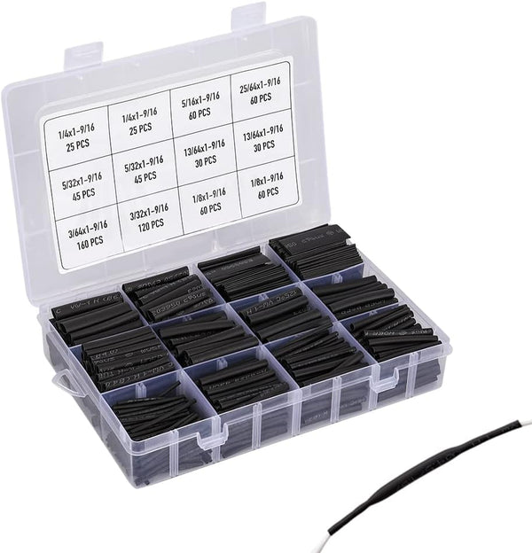 KOOWIN 720 PCS Heat Shrink Tubing Kit, Electrical Cable Wire Sleeve Assortment with Box Set, 2:1 Ratio, 8 Sizes Black