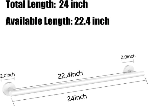 24 Inch 2Pcs SUS304 Newfun White Bathroom Towel Holder, Towel Racks for Bathroom Rod Classic Stainless Steel Bathroom