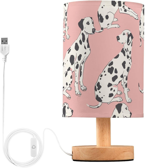 Bseiialft Animals Dalmatians Dogs Pink Bedside Table Lamp Nightstand Lamp with Wood Base
