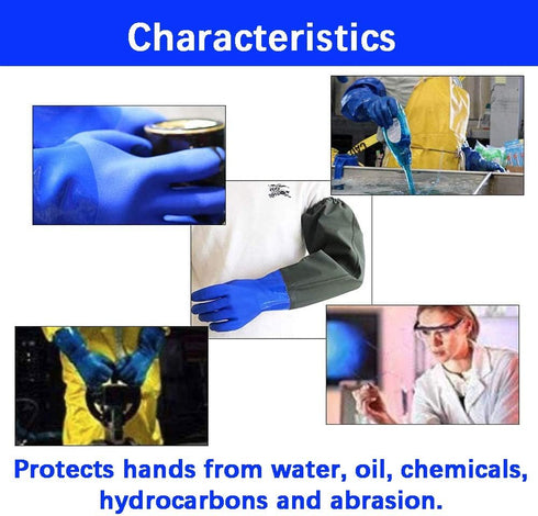 Long Waterproof Rubber Gloves, 28 Shoulder Length Insulated PVC Coated, Chemical Resistant