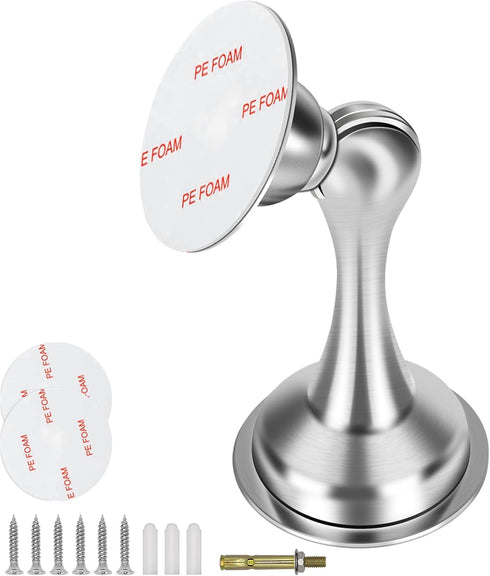 Magnetic Door Stop, Stainless Steel Holder, Brushed Satin Nickel Doorstop with Double-Sided Adhesive Tape