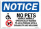 OSHA Notice Sign - No Pets Service Animals Allowed | Rigid Plastic Sign for Business, Work Site, Warehouse & Shop Area