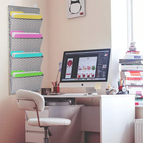Eamay Wall Mount/Over Door File Hanging Storage Organizer, 4 Large Document Holder for Home or Office