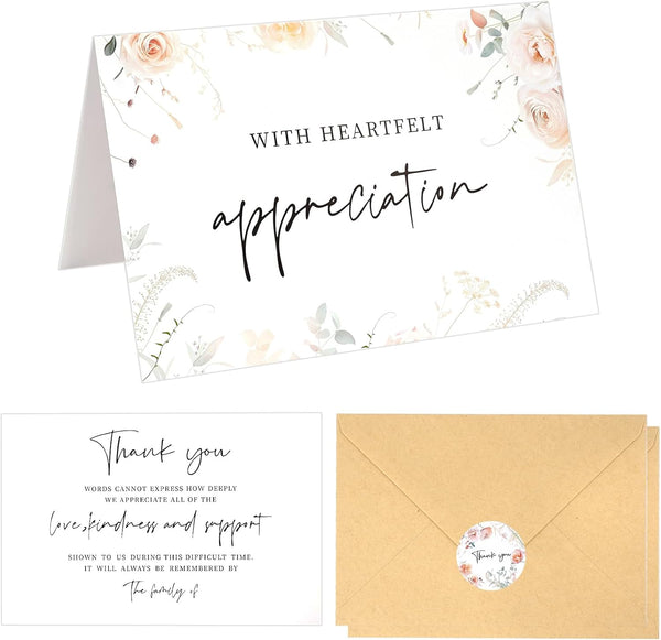 MLYDHCGD 50pcs Funeral Thank You Cards with Envelopes and Matching Seal Stickers,Sympathy Thank