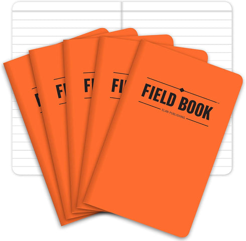 Elan Publishing Company Pocket Journal, Field Notebook, 3.5"x5.5", Orange, Lined Memo Book, Pack of 5