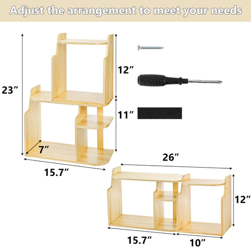 Desk Shelf Organizer, Adjustable Wood Desktop Organizers, Office Storage Rack, Small Tabletop Bookshelf, Freestanding