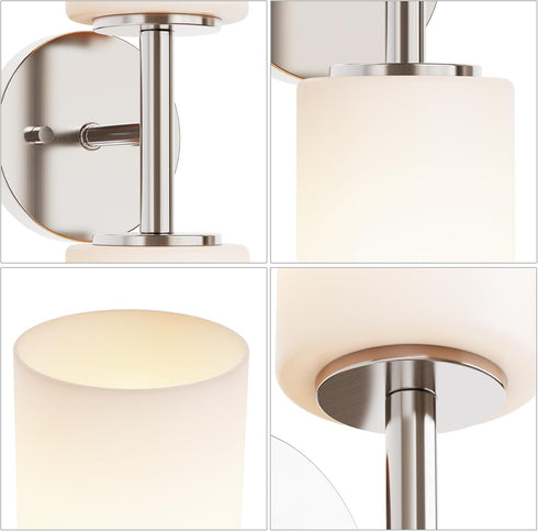 2-Light Tawson Talos Wall Sconce Light in Brushed Nickel with Satin Etched Glass Shade for Hallway, Entryway, Passway