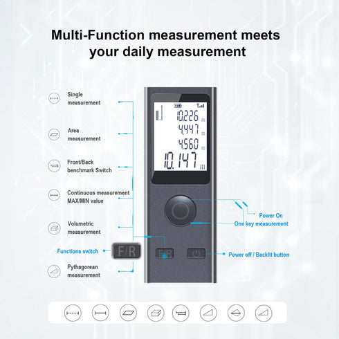 Laser Measure,Mini Laser Distance Meter 131Ft USB Charging LCD Backlight Feature Laser Measurement Tool with Pythagorean Mode, Distance, Area and Volume Measurement(LT-40P) by WANLUTECH