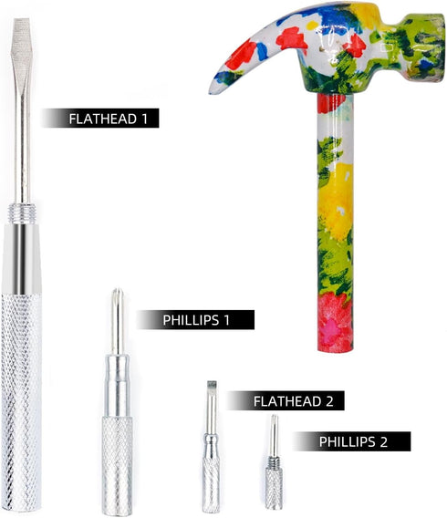 YOUMI 6 in 1 Floral Hammer with Screwdriver Tool Package, Anti-Corrosion Hammer with Phillips and Flat Screwdriver