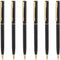 Unibene 6 Pack Slim Gold Ballpoint Pens - Matte Black and Gold Metallic, 1.0mm Medium Point with 6 Refills