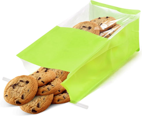 SixWeKit 50-Pack Packaging Reusable Bakery Bags - Windowed Kraft Paper Bags with Seal & Tin Tie Tab Lock - Upright