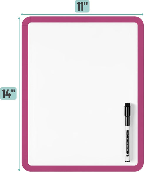 Mr. Pen Dry Erase Board, 14” x 11” Small White Board with Black Marker, Magenta Frame for Kids and Students