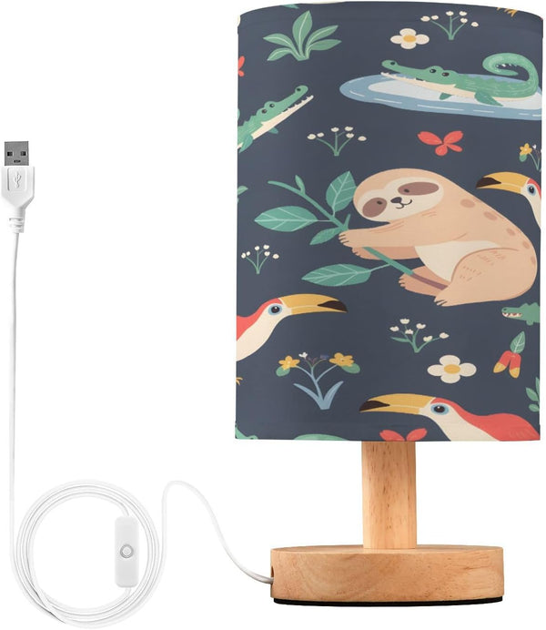 ALAZA Cute Sloth Bird Bedside Table Lamp with USB Port for Bedroom