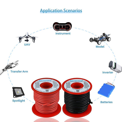 14 25ft 14 BNTECHGO Gauge Silicone Wire Spool red and Black Each Flexible AWG Stranded Tinned Copper Wire
