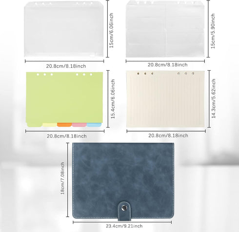 FYY Leather A5 Binder 6 Ring Binder Notebook - Refillable Notebook A5 Planner Binder with Binder Pockets, A5 Dividers, A5 Refill Paper, PU Leather Travel Binder Journal Cover Binder Navy Notebook by FYY